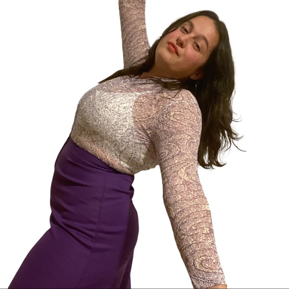 Vintage 70s Psychedelic Purple Lace Maxi Dress - Picture 2 of 12